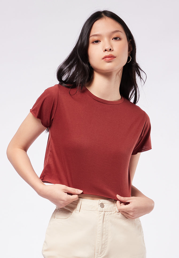 Crop T-shirt with Raw Edge