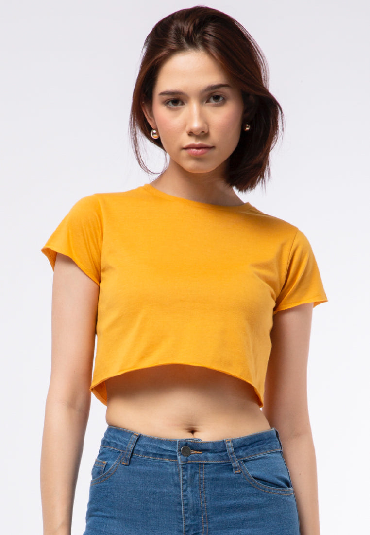 Crop T-shirt with Raw Edge