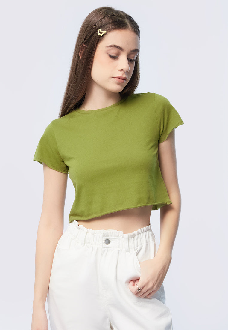 Basic Short Sleeve Crop T-shirt Olive