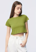 Basic Short Sleeve Crop T-shirt Olive