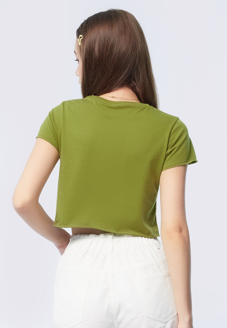 Basic Short Sleeve Crop T-shirt Olive