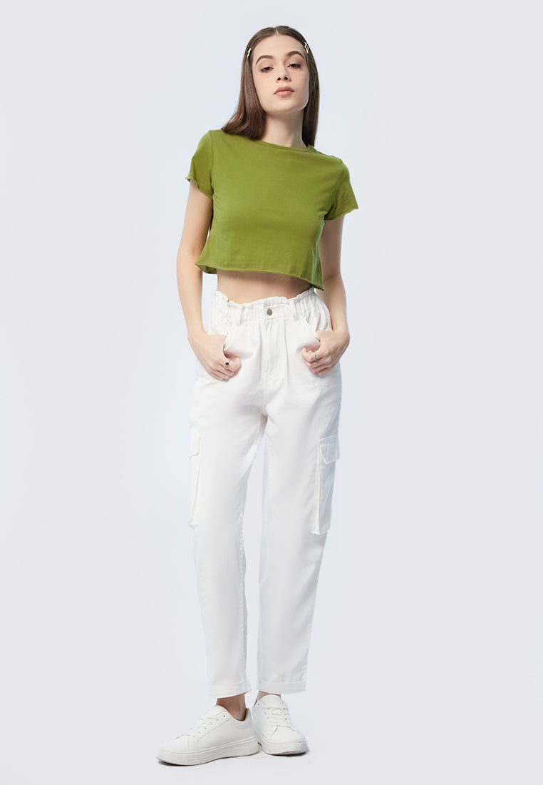 Basic Short Sleeve Crop T-shirt Olive