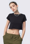 Basic Short Sleeve Crop T-shirt Black