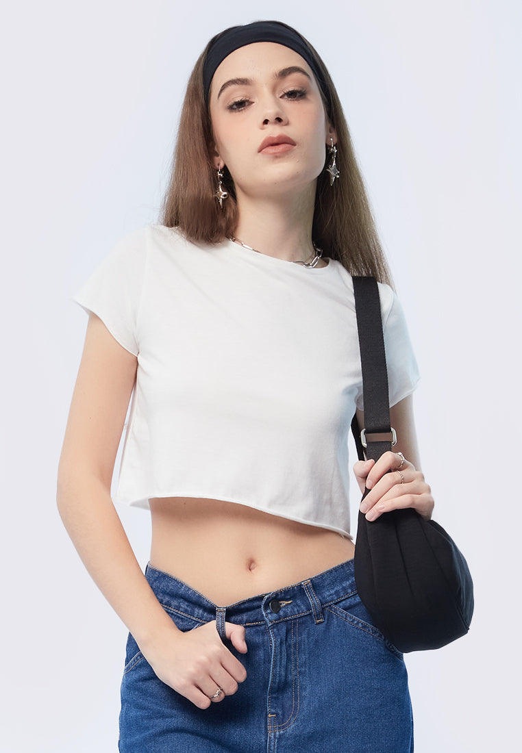 Basic Short Sleeve Crop T-shirt Off White