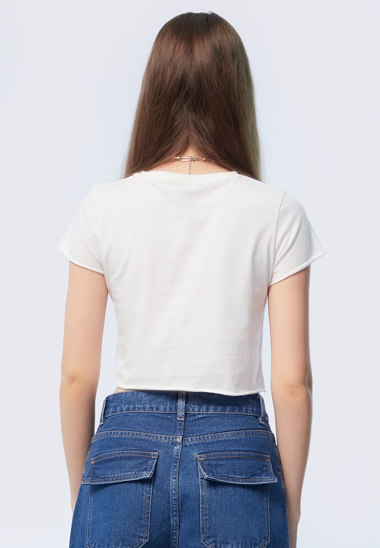 Basic Short Sleeve Crop T-shirt Off White