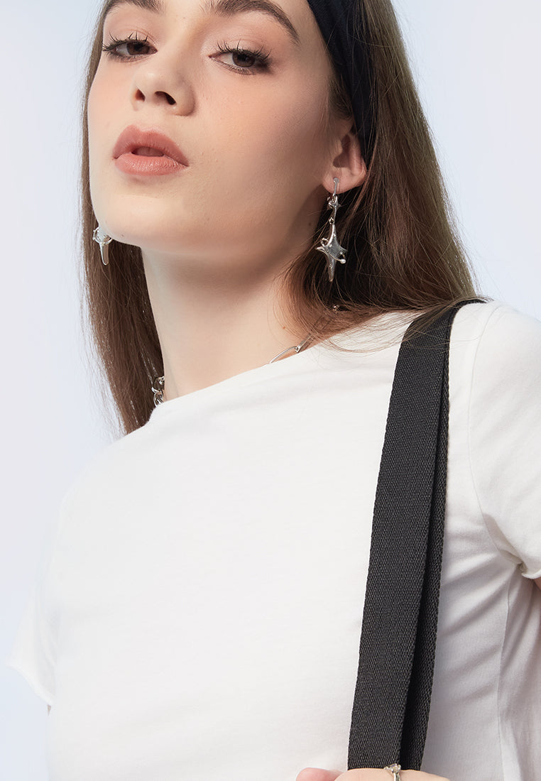 Basic Short Sleeve Crop T-shirt Off White