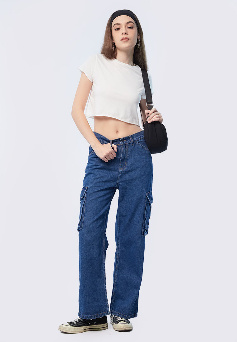 Basic Short Sleeve Crop T-shirt Off White