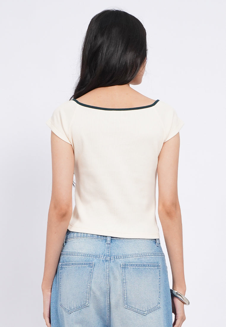 Contrast Binding Off Shoulder Top