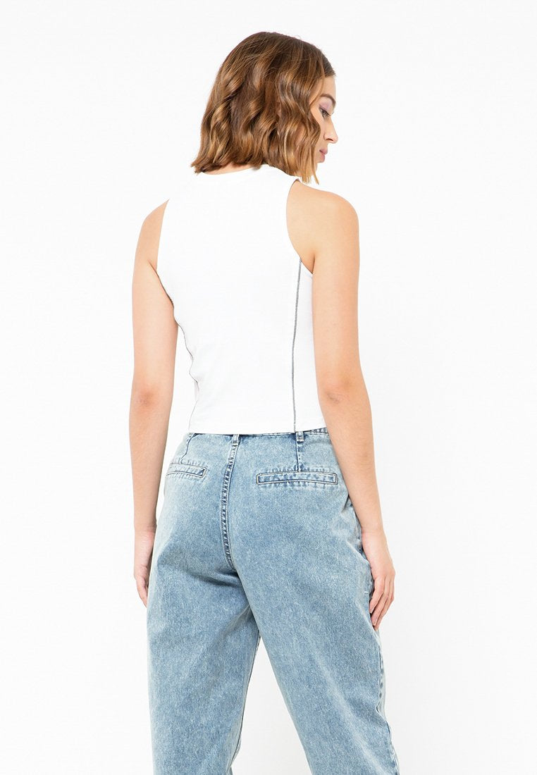 Reflective Pipping Sleeveless Blouse