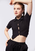 Short Sleeve Button Down Crop Top