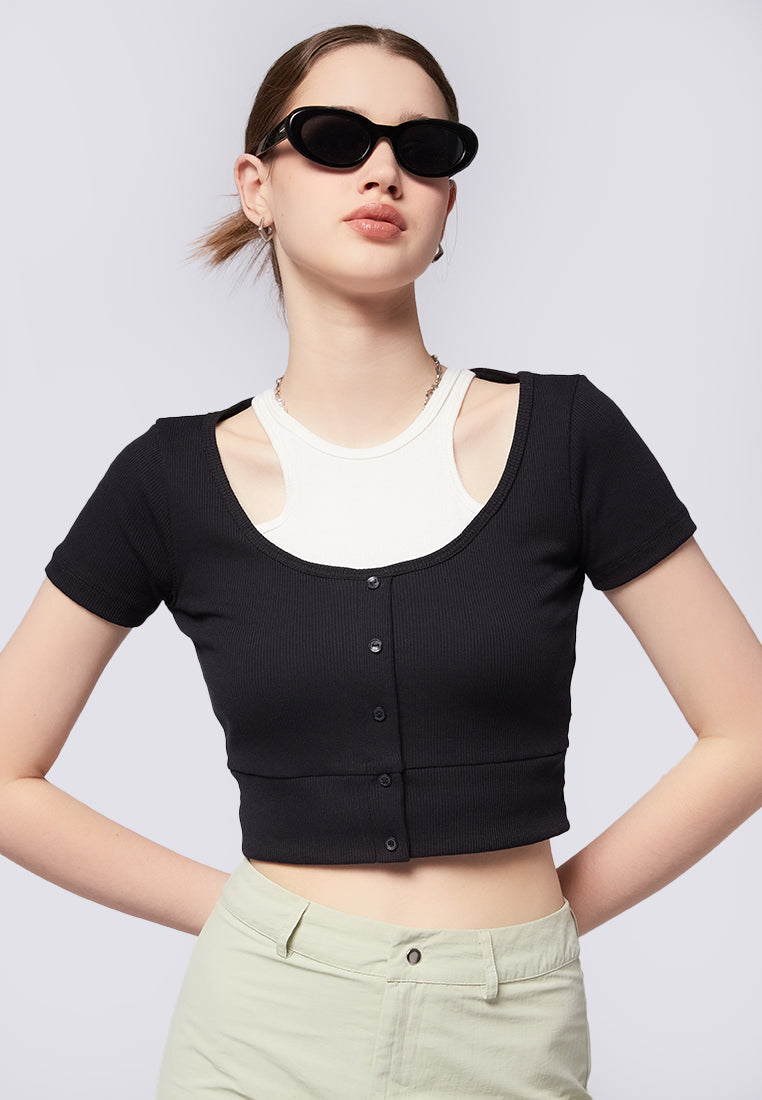 Cut Out Short Sleeve Crop Top