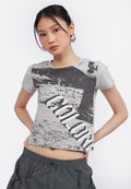 Printed Short Sleeve Top Grey