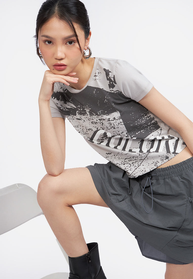 Printed Short Sleeve Top Grey