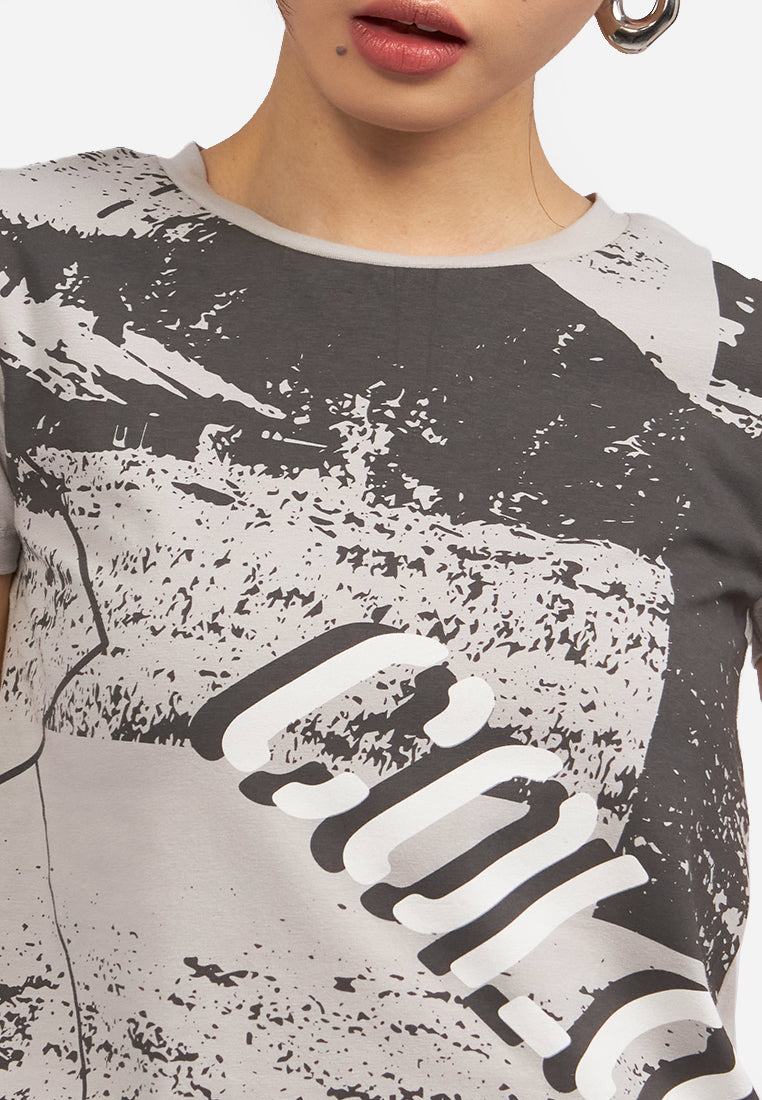 Printed Short Sleeve Top Grey