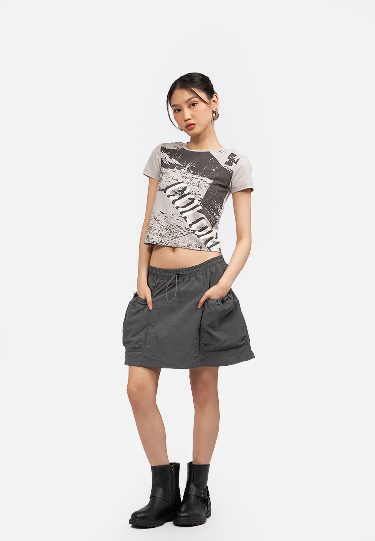 Printed Short Sleeve Top Grey