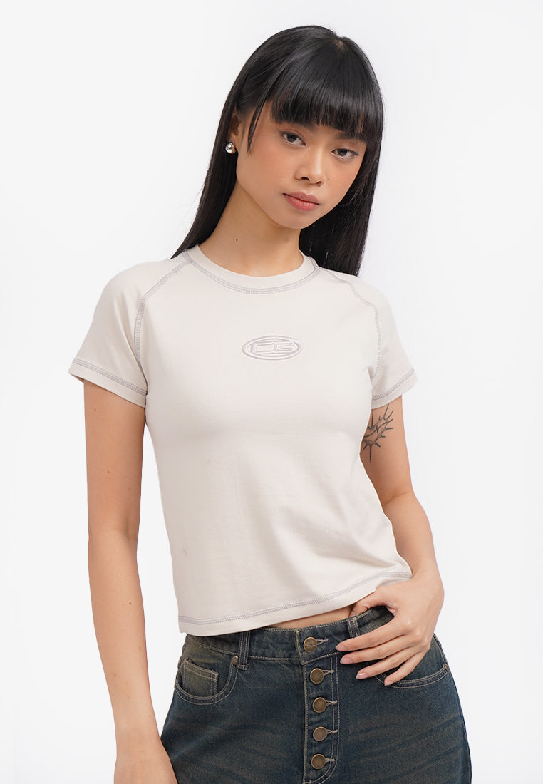Short Sleeve Cut Out Crop T-Shirt L.Grey