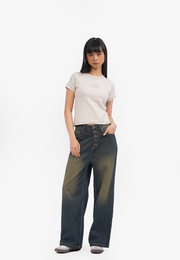 Short Sleeve Cut Out Crop T-Shirt L.Grey