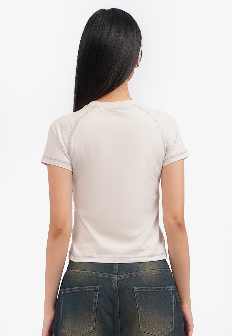 Short Sleeve Cut Out Crop T-Shirt L.Grey