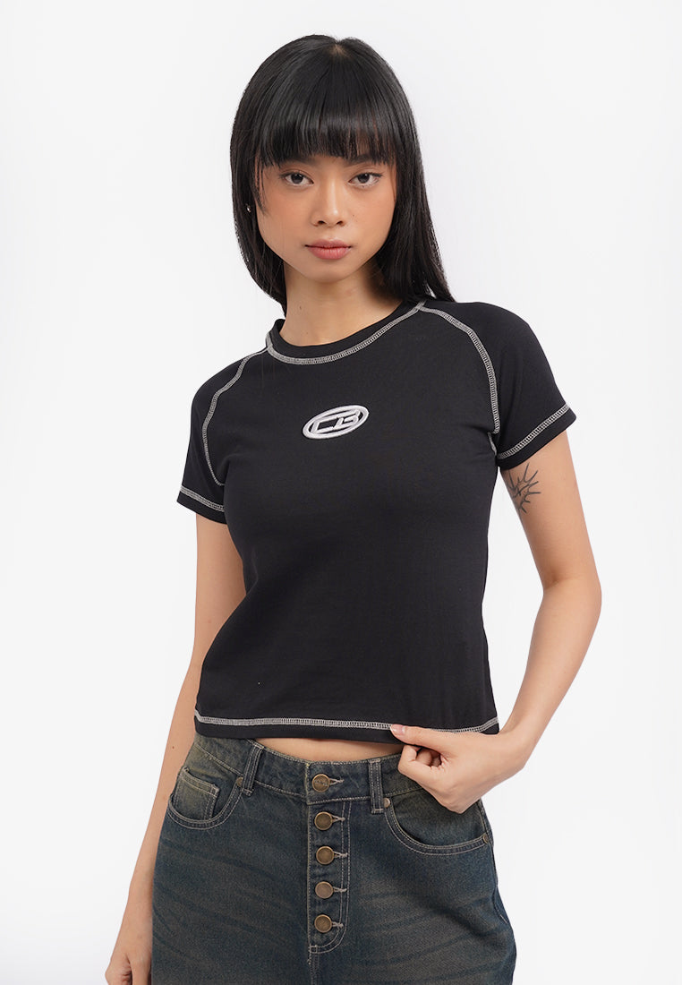 Short Sleeve Cut Out Crop T-Shirt Black