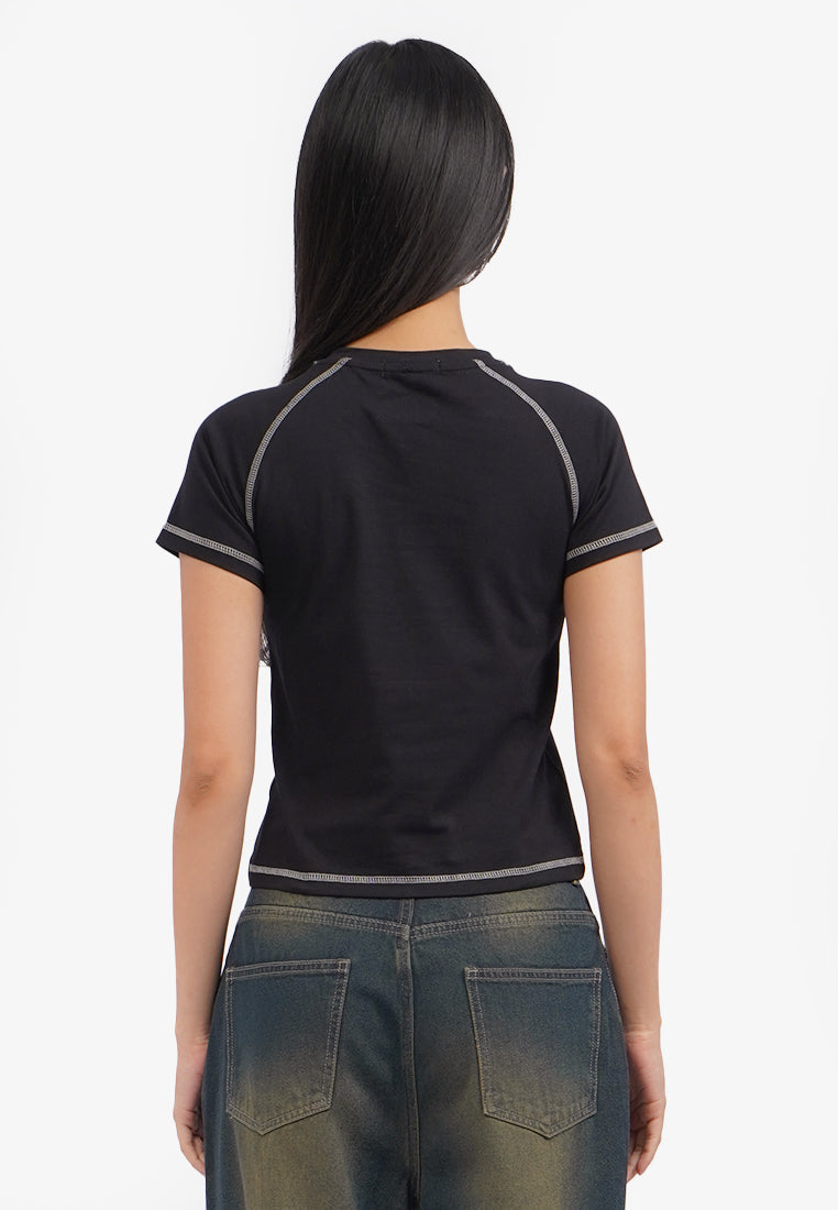 Short Sleeve Cut Out Crop T-Shirt Black