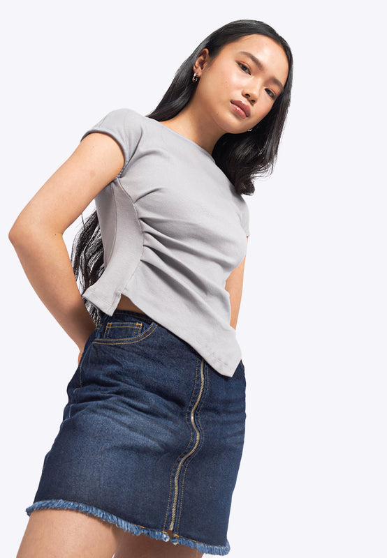 Short Sleeve Draped Knit Top