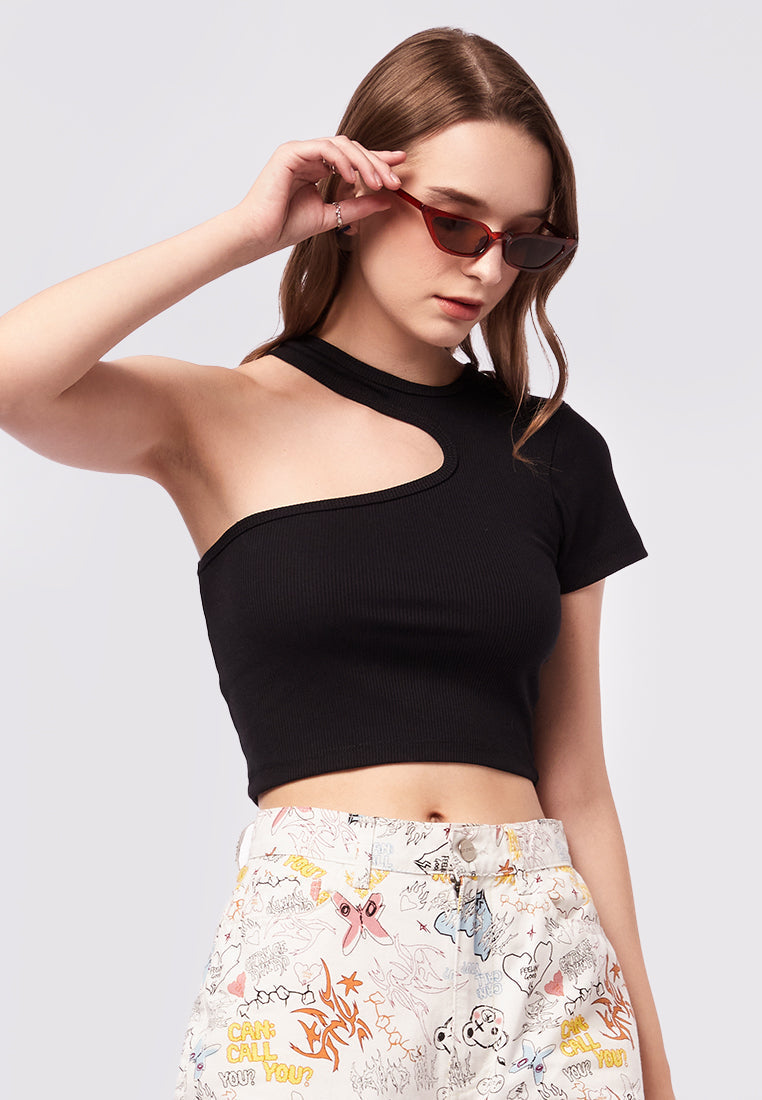 Cut Out Round Neck Crop Top