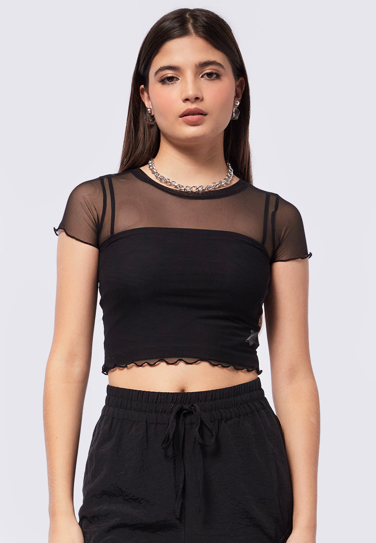 Short Sleeve Mesh Crop Top