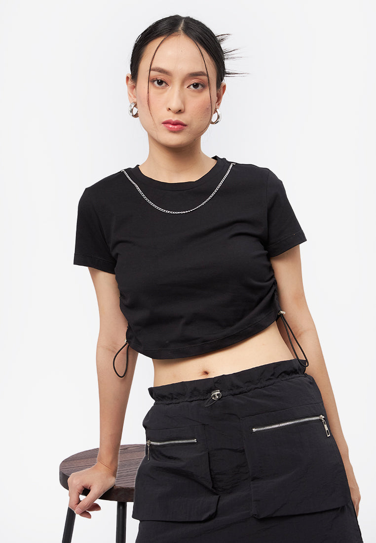 Short Sleeve Top with Chain Black