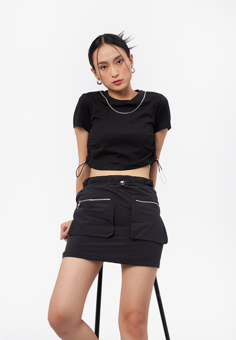 Short Sleeve Top with Chain Black