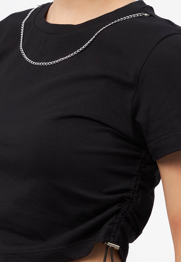 Short Sleeve Top with Chain Black
