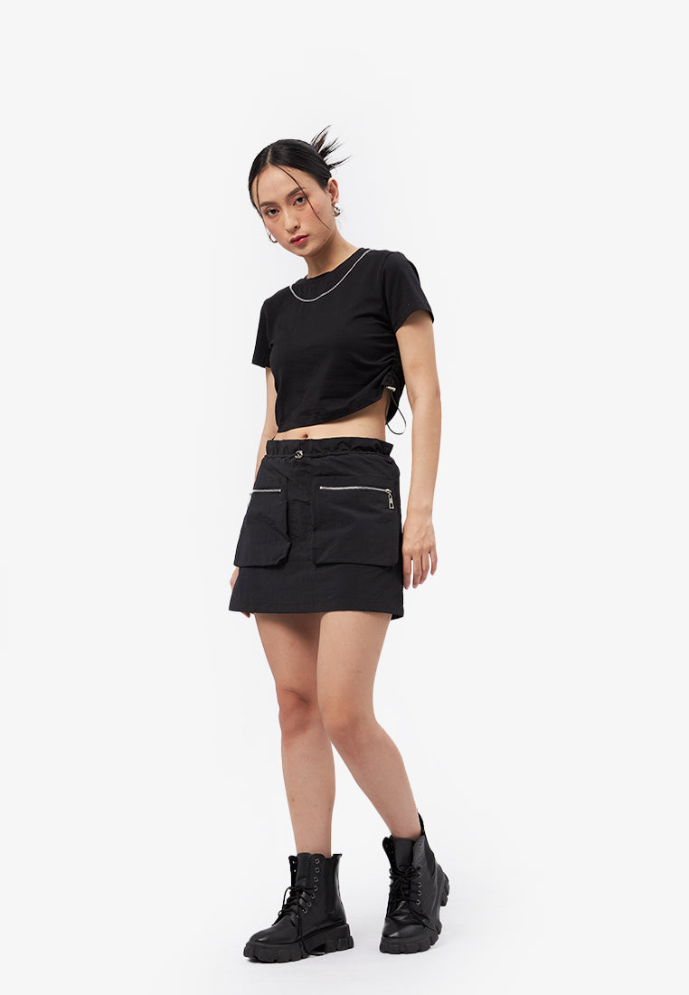 Short Sleeve Top with Chain Black