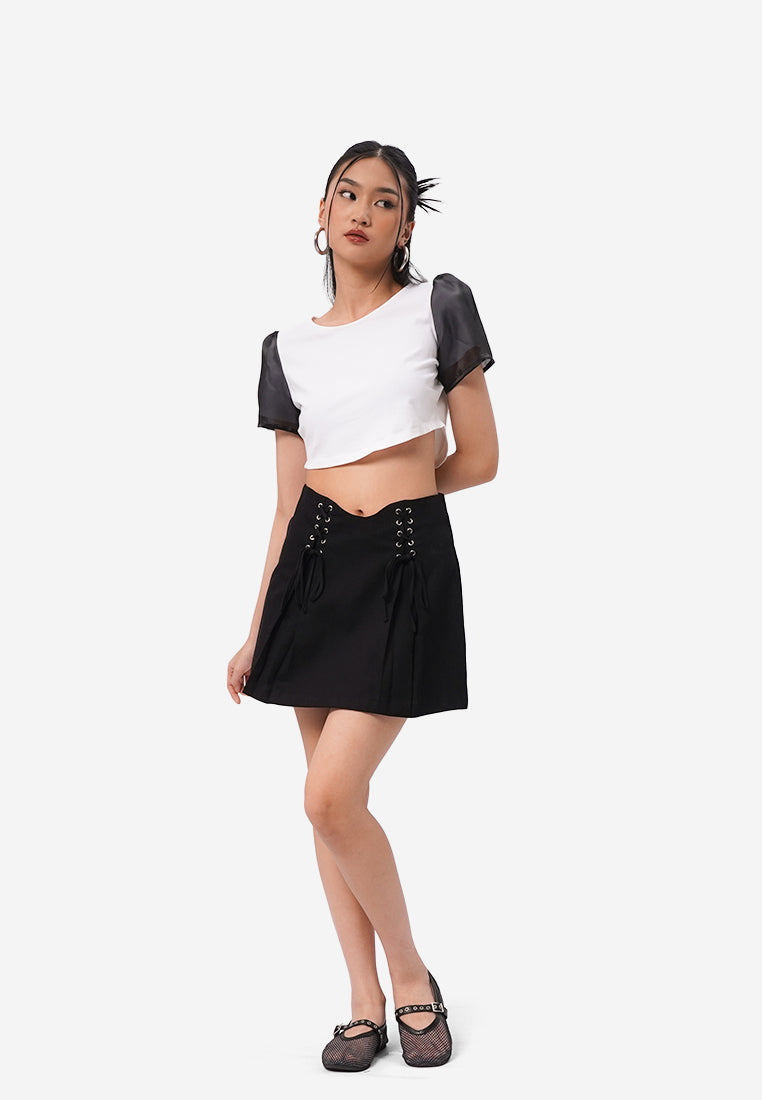 Sheer Puff Sleeves Crop Top