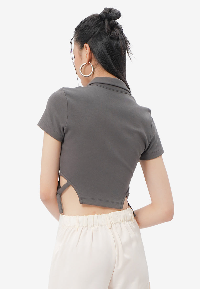 2-Way Zipper Short Sleeve Top Grey