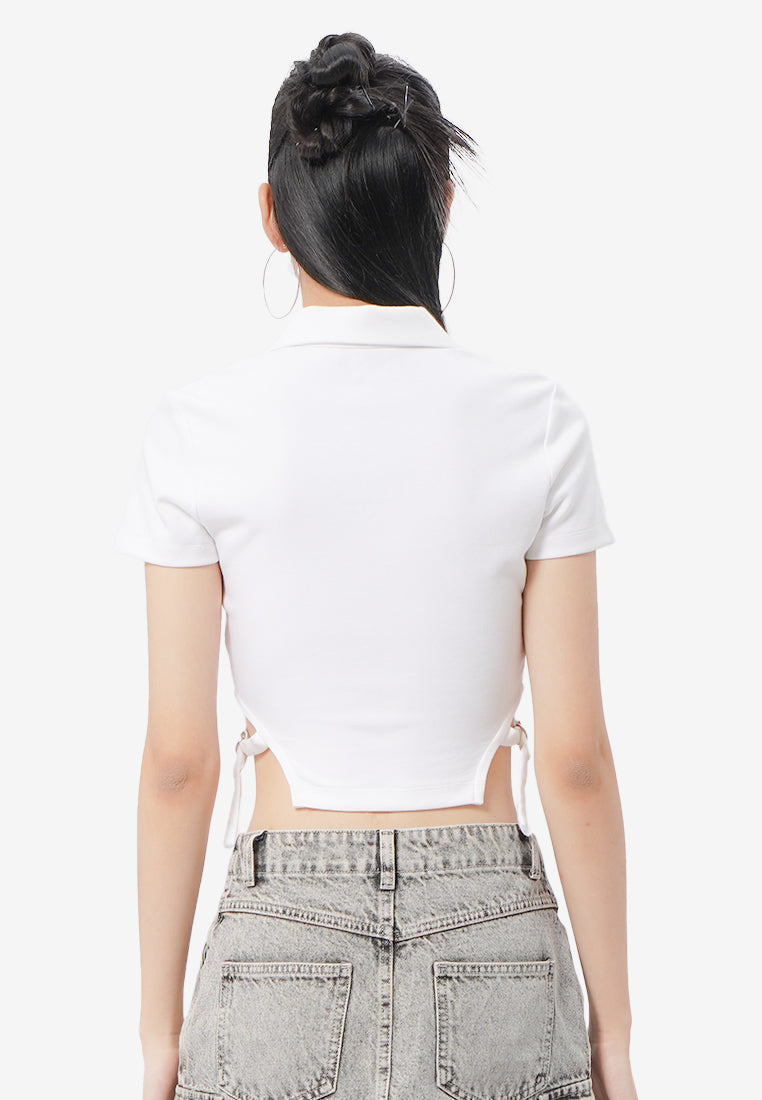 2-Way Zipper Short Sleeve Top Off White
