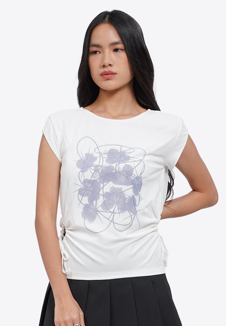 Side Drawstring Cap Sleeve Top