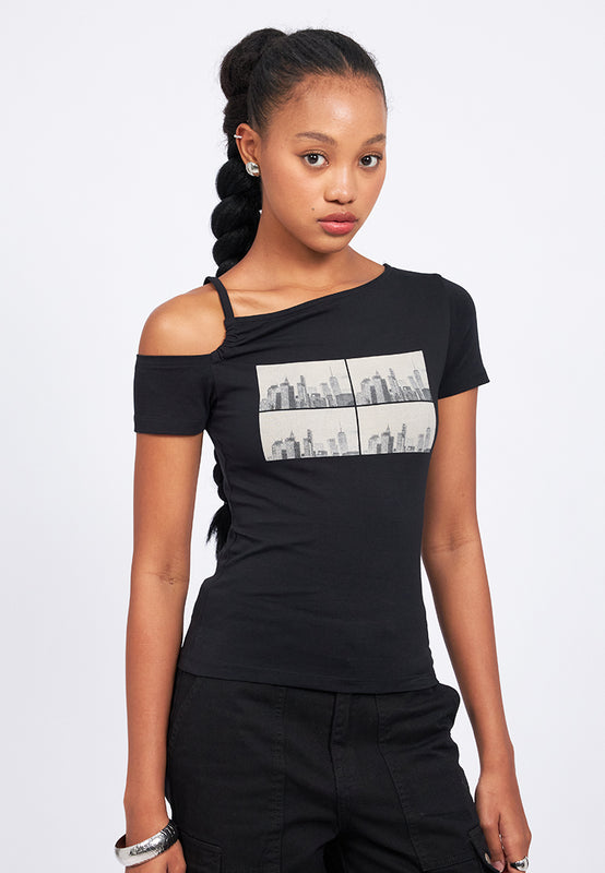 Short Sleeve Cut Out Graphic Top