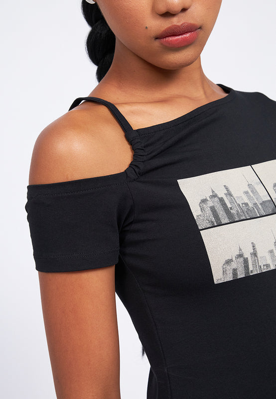 Short Sleeve Cut Out Graphic Top