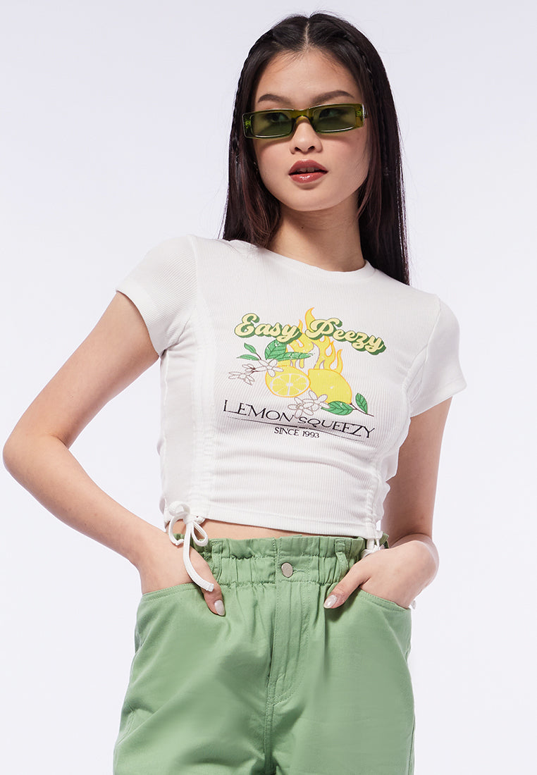 Graphic Tee with Drawstring Side