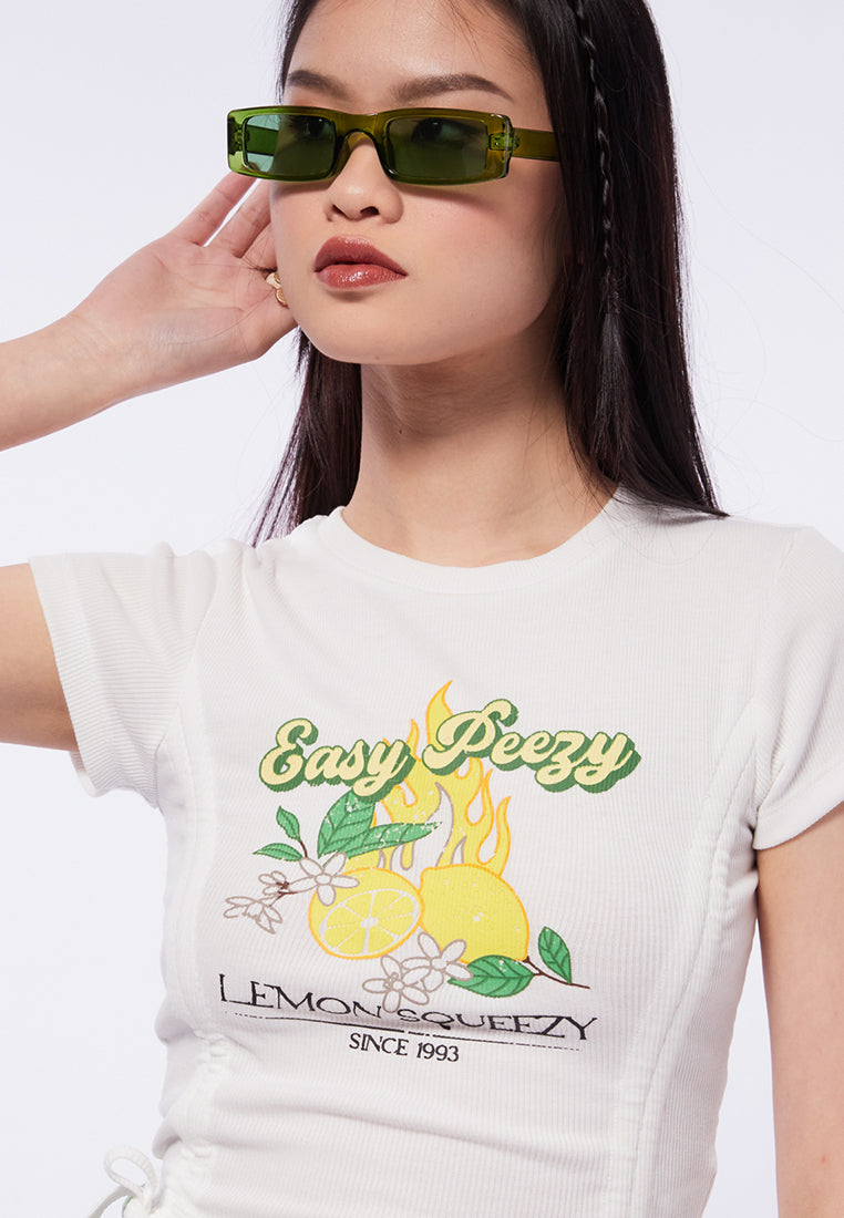 Graphic Tee with Drawstring Side