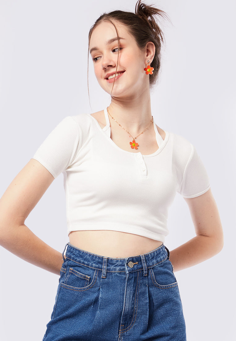 Solid Button Up Short Sleeve Top