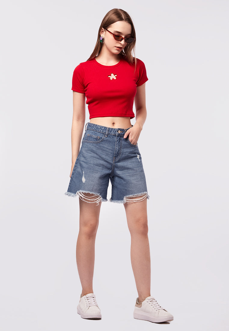 Flower Cut Out Short Sleeve Top
