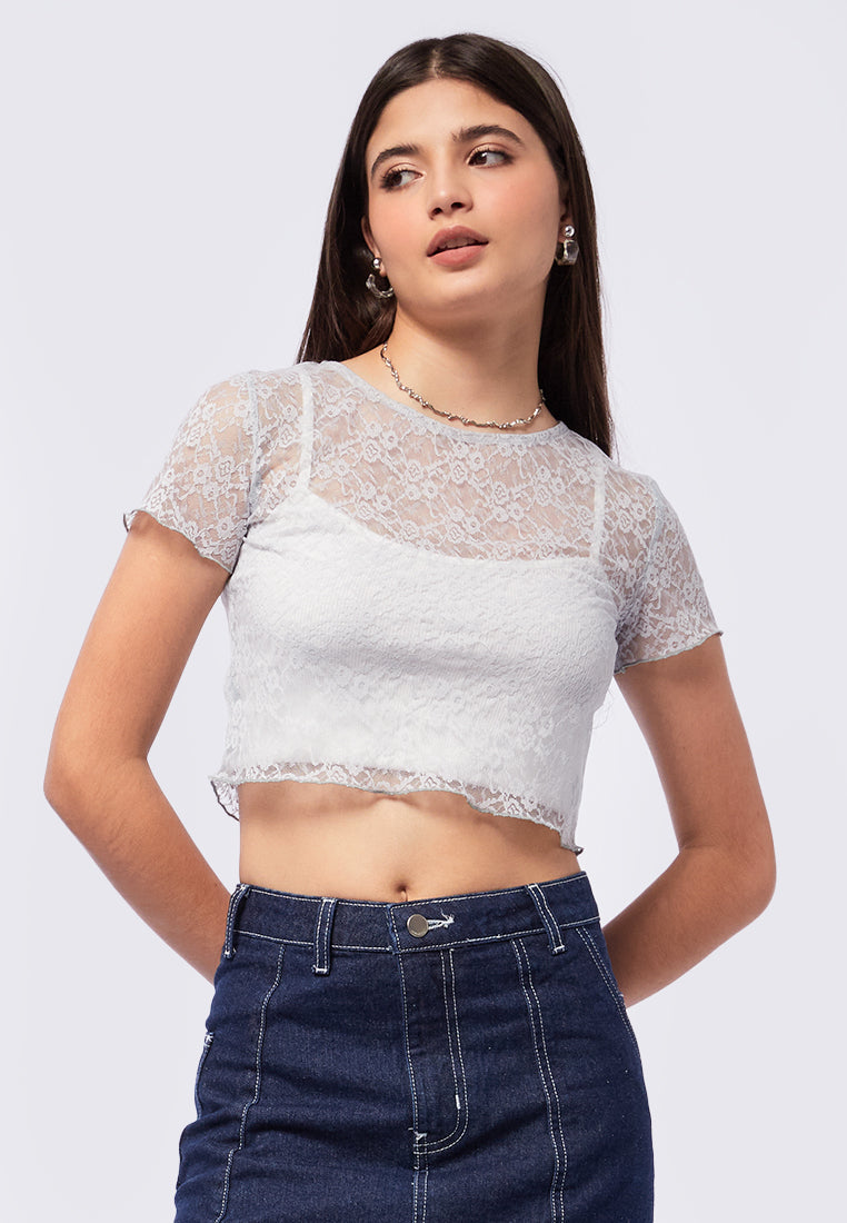 Cropped Lace Short Sleeve Top