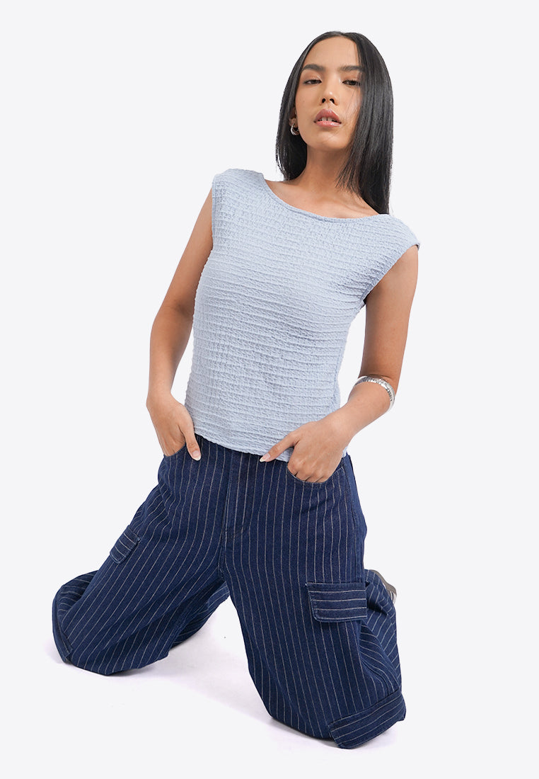 Open Back Textured Knit Top