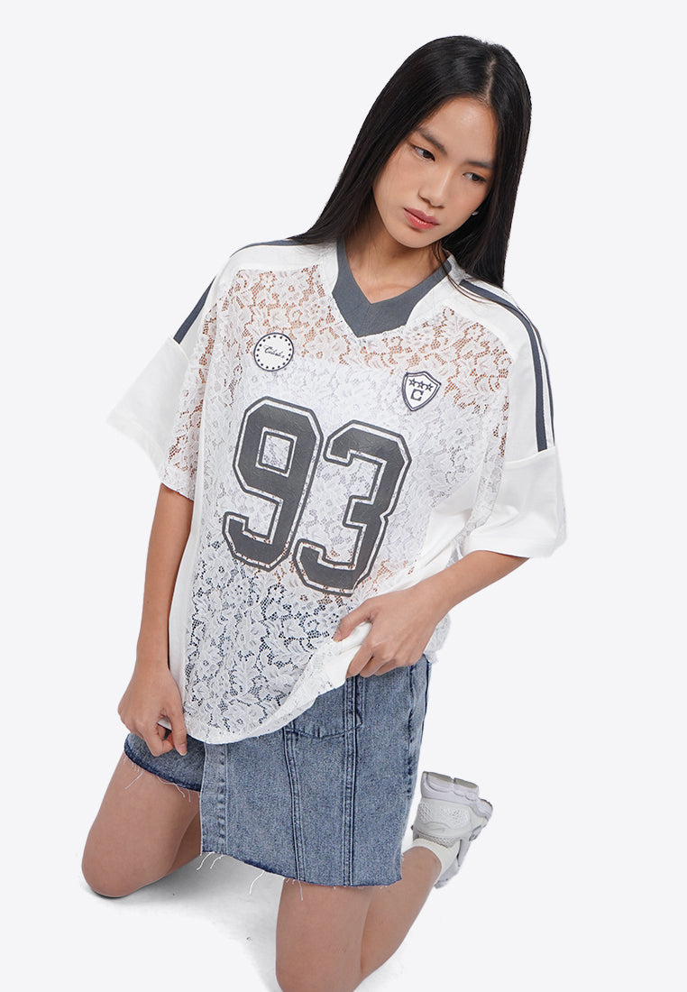 Oversized V-Neck Lace Jersey