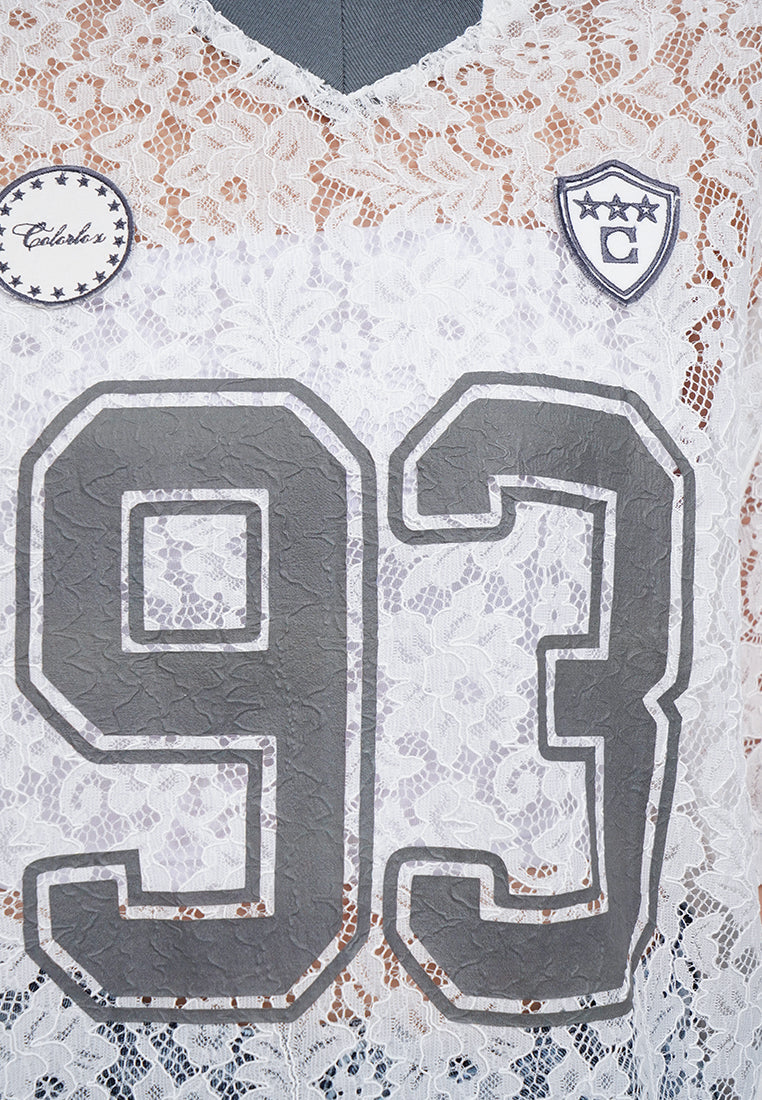 Oversized V-Neck Lace Jersey