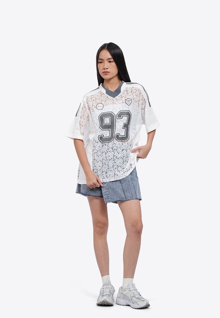 Oversized V-Neck Lace Jersey