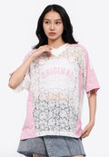 Oversized V-Neck Lace Jersey