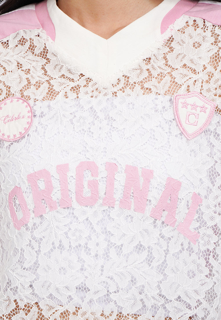 Oversized V-Neck Lace Jersey