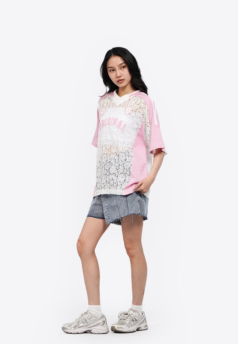 Oversized V-Neck Lace Jersey