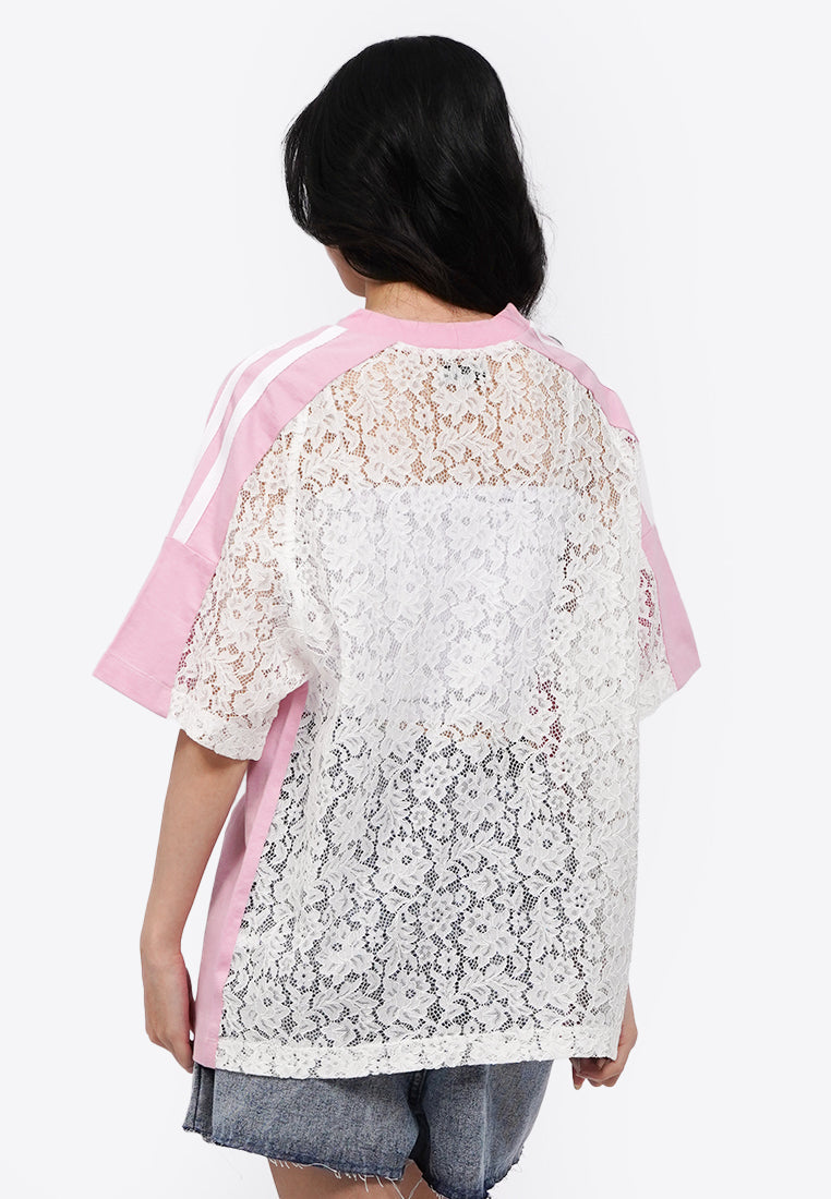Oversized V-Neck Lace Jersey